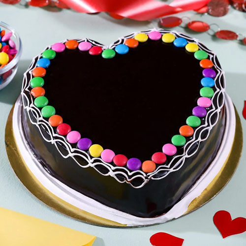 Heart Shaped Truffle Cake With Gems - 500 GM